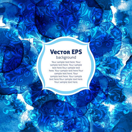 Blue bright watercolor with lace ornamentのイラスト素材