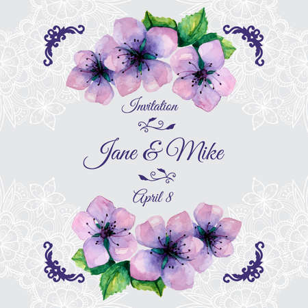 Watercolor elegant wedding invitation with japanese sakuraのイラスト素材