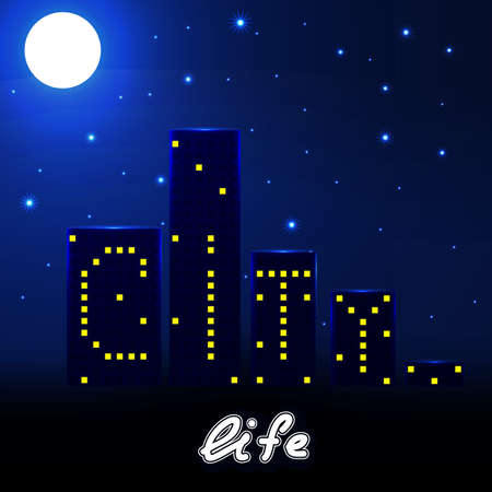 Night city life with houses and lightsのイラスト素材