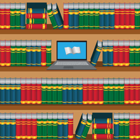 Book shelf with laptop opened online lidraryのイラスト素材