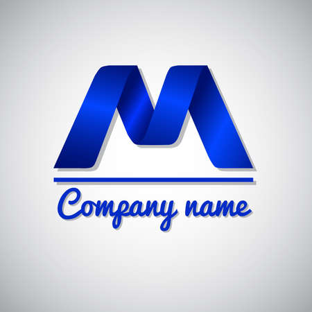 Icon of blue paper business  icon  letter m. Origami styleのイラスト素材