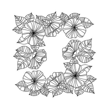 Page of coloring book with sunflowers. Flower ornamentのイラスト素材