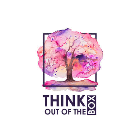 Inspiring  inscription with Japanese tree of sakura. Think out of the box fraseのイラスト素材