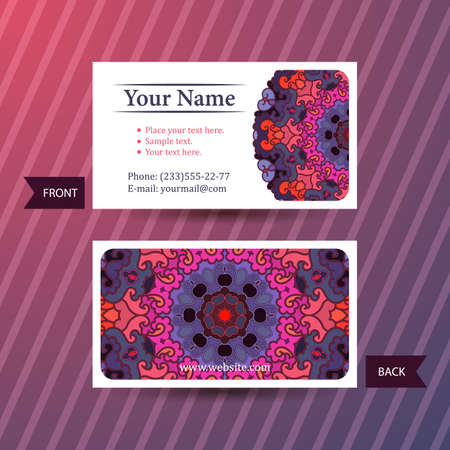 Business card with colorful ornament. Ready to use business cards. Business idea for corporate identityのイラスト素材