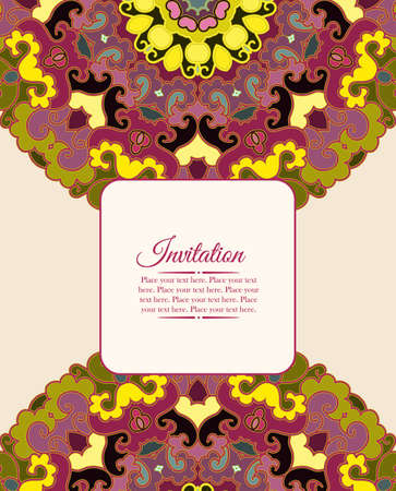 Card or invitation. Vintage decorative ornament. Hand drawn colorful background. Mandala doodle pattern, round ornamentのイラスト素材