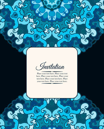 Card or invitation. Vintage decorative ornament. Hand drawn colorful background. Mandala doodle pattern, round ornamentのイラスト素材