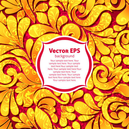 Elegant ornamental card with lace gold pattern and place for text. Luxury invitation card. Vintage bright greeting backgroundのイラスト素材