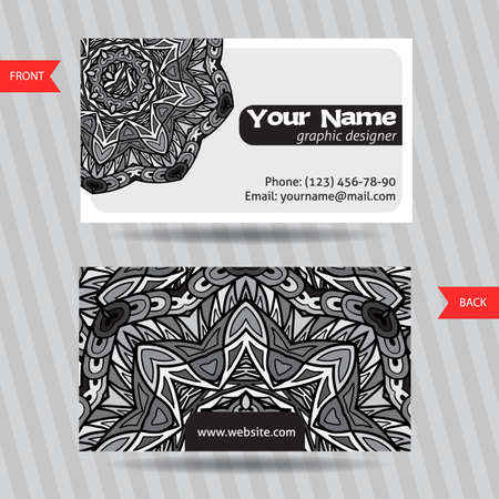 Vector  templates set of business card with doodles colorful ornament. Hand drawn pattern. Bright creative corporate identityのイラスト素材