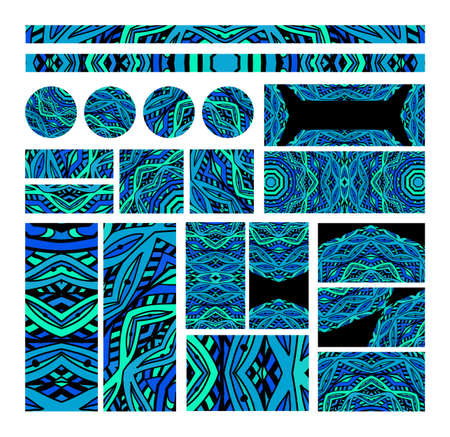 Set of mosaic design elements for decorating. Stencil abstract monogramsのイラスト素材