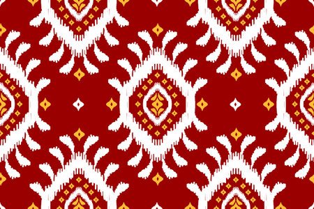 Abstract ikat red pattern art. Geometric ethnic ikat seamless pattern in tribal. American and Mexican style. Design for background, Vector illustration, fabric, clothing, carpet, batik, embroidery.のイラスト素材