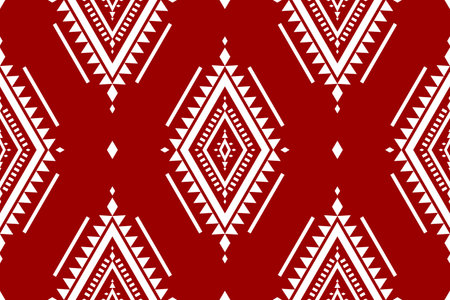 Fabric ethnic red pattern art. Geometric seamless pattern in tribal. American and Mexican style....