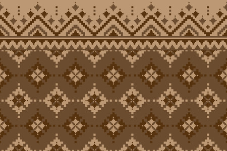 Brown fabric Mexican style. Geometric ethnic flower seamless pattern in tribal. Aztec ornament print. Design for background, illustration, fabric, clothing, carpet, textile, batik, embroidery.のイラスト素材