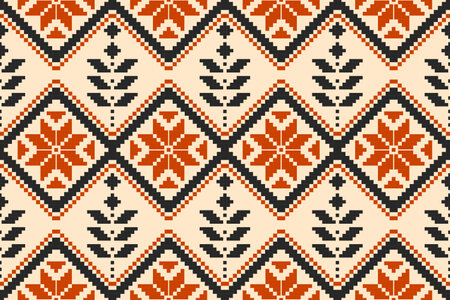Fabric Mexican style. Geometric ethnic flower seamless pattern traditional. Aztec tribal ornament print. Design for background, illustration, fabric, clothing, carpet, textile, batik, embroidery.のイラスト素材