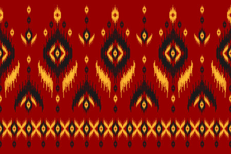 Abstract ethnic tribal pattern art. Ethnic ikat red seamless pattern. American and Mexican style. Design for background, wallpaper, illustration, fabric, clothing, carpet, textile, batik, embroidery.のイラスト素材