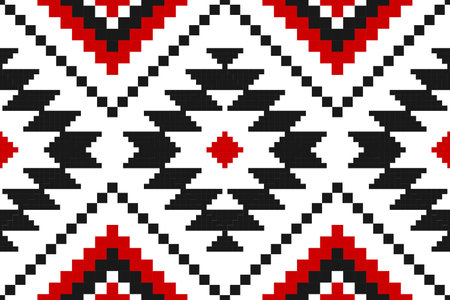 Ethnic Aztec pattern art. Geometric seamless pattern in tribal, folk embroidery, and Mexican style. Design for background, wallpaper, vector illustration, textile, fabric, clothing, carpet.のイラスト素材