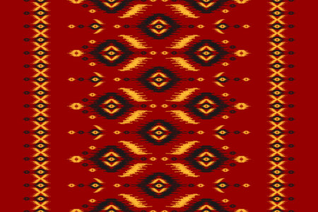 Carpet ikat red pattern art. Geometric ethnic ikat seamless pattern in tribal. American and Mexican style. Design for background, illustration, fabric, clothing, carpet, batik, embroidery.のイラスト素材