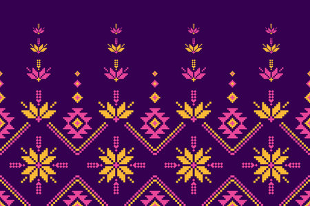 Fabric Mexican style. Geometric ethnic flower seamless pattern traditional. Aztec tribal ornament print. Design for background, illustration, fabric, clothing, carpet, textile, batik, embroidery.のイラスト素材