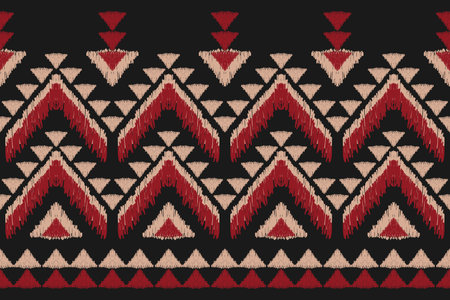 Geometric Ikat seamless pattern in tribal. Native ethnic style fabric. black, red, folk embroidery. American, Mexican Design for background, clothing, rug, carpet, textile, batik.のイラスト素材
