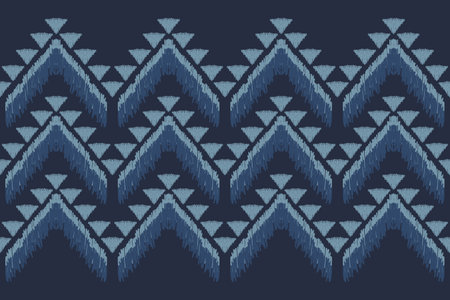 Navy blue fabric Ikat style. Geometric ethnic seamless pattern in tribal. folk embroidery. American, Mexican Design for background, clothing, rug, carpet, textile, batik.のイラスト素材