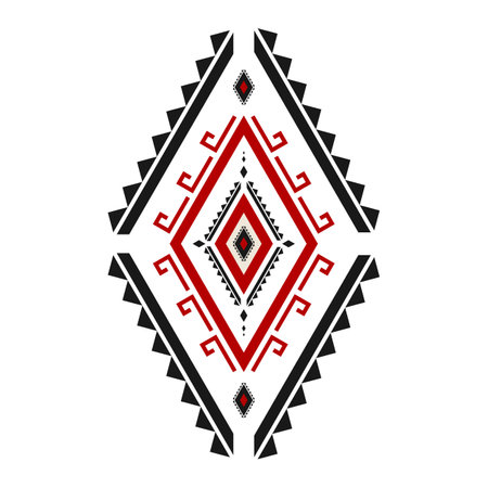 Geometric ethnic pattern art. American, Mexican style. White background. Aztec tribal ornament print. Design for fabric, clothing, textile, logo, symbol.のイラスト素材