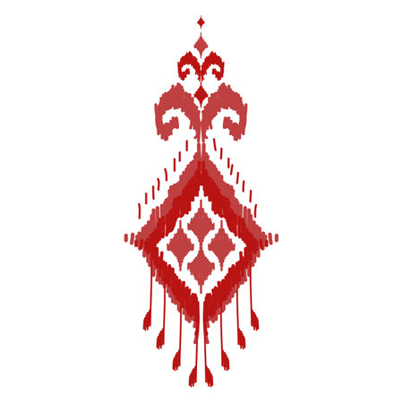 Abstract Ikat ethnic red pattern art. American, Mexican style. White background. Aztec tribal ornament print. Design for fabric, clothing, textile, logo, symbol.のイラスト素材