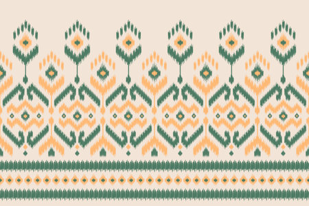 Hand drawn tribal style fabric pattern. Ethnic Ikat oriental seamless pattern. Edge decoration. for carpet, clothing, batik, motif.のイラスト素材