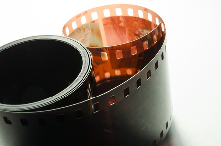 Coated photo film on a white backgroundの写真素材