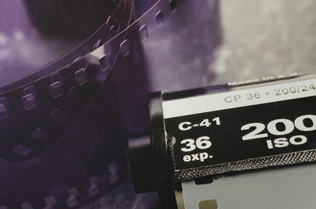 the 35mm reel of film on a dark backgroundのeditorial素材