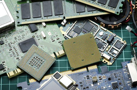 Electronic boards and chips for spare parts and recyclingの写真素材
