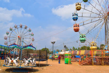 The circus fair set up to welcome the festival season in the rural area of kulamangalam, pudukkottai district, tamil nadu in India. 18th February 2022.のeditorial素材