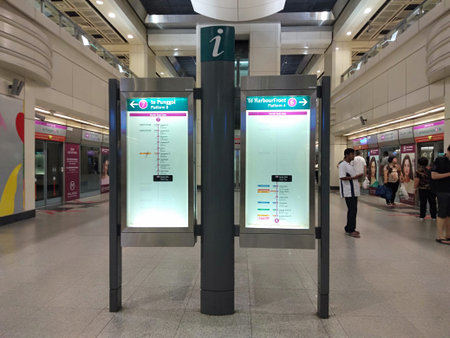 Sentosa Island, Singapore, December 4, 2021 - Electronic information board displaying train...