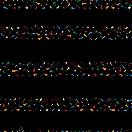 Seamless tiny paper cut in geometric shape pattern with swirled and star on black background, Cute colourful elements designs pattern for New year or Christmas wrapping paper background.のイラスト素材