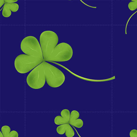 Vector seamless clover tile irish shamrock falling leaves on blue background. Pattren irish symbol Good Luck, Vector pattern for Saint Patrick's day background with clover leaves or shamrocksのイラスト素材