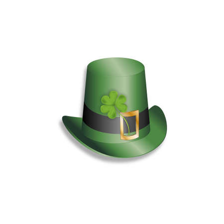 St.Patrick's green hat with Irish shamrock leaves. 3d mesh vector clover leaves, Isolated on white background, Irish symbol Good Luck, Simple design for the site, shop, magazine and promotionsのイラスト素材