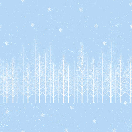 Seamless pattern forest pine tree and snow on blue background, Cute random tiny white dot with different size with branches tree for winter, Christmas and New Year background.Vector for wrapping paperのイラスト素材