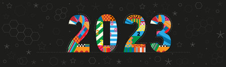 2023 Typography text font in colourful of geometric style on black background,Creative design for ...
