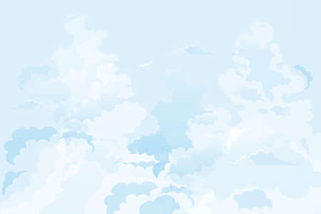 Blue sky with altostratus clouds background,Vector Cartoon sky with cirrus clouds, Concept four seasonal horizon banner in sunny day spring and summer in the morning. Vector illustration horizonのイラスト素材