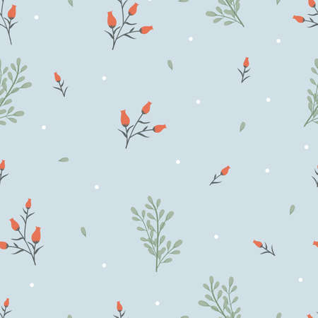 Seamless spring flower with wild flora on blue background, Vector illustration Repeat pattern...