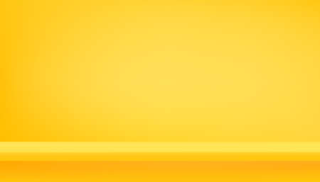 Yellow Background Empty Room Studio with shelf. Yellow Gallery room with copy space, Abstract minimal design use for backdrop shooting for products presentation on Summer holiday promotion or Salesの写真素材