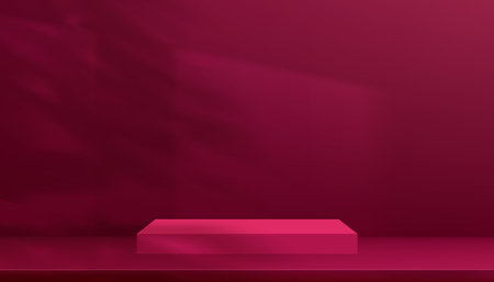 Wall background,Pink Magenta 3d Studio Display,Natural leaves shadow  reflect on empty wall Room,Interior mockup backdrop Presentation for Beauty Product,Mothers day,Valentine day,Color Trend 2023のイラスト素材
