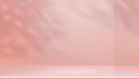 Beige Background with leaves shadow overlay on wall.Empty Studio wall room with copy space,3D vector Minimal design of Product background,Peach backdrop for Beauty,Cosmetic,Spa Product Presentationのイラスト素材