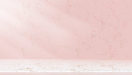 Beige Marble wall texture background with rough floor,Top view of Pink Granite Table top with surface pattern,Backdrop background 3D Empty Studio room with Copy space for Cosmetic Product Presentationのイラスト素材