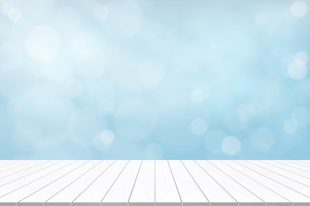 Spring Background,White Wood Texture with Nature Bokeh Light,Vector Backdrop Display Studio with Wooden Table Top with Blurry Light Effect.Horizon Banner for Spring,Summer Product Presentationのイラスト素材