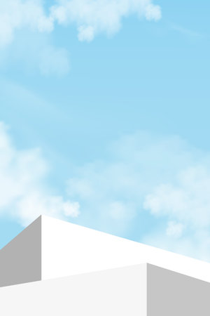 3d Grey Podium Step over Cloud,Blue Sky Background,Vector Background display with White Stage Showcase Mockup,Minimal Design Backdrop for Spring, Summer cosmetic productのイラスト素材