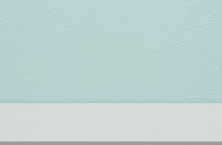 Blue Concrete Texture with White Cement Floor Background. Empty Studio Room with Grunge Surface, Pastel Blue Blank Display or Clean room with copy space for showing product presentationの写真素材