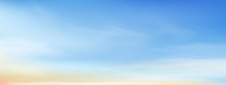 Blue sky and Yellow with altostratus clouds background,Vector Cartoon Morning Sky with cirrus clouds,Concept all seasonal horizon banner in sunny day, illustration nature Spring Summer backgroundのイラスト素材