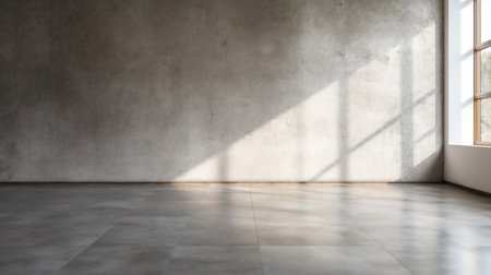 Concrete Wall Texture with Shadow on Cement floor Background,Empty Grey Studio Room with window reflection, Generative Aiの素材