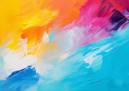 Oil paint abstract rough texture with brush and palette knife strokes in multi colored on canvas,Colouful Acrylic paint background. Modern art concept.Generative Aiの素材