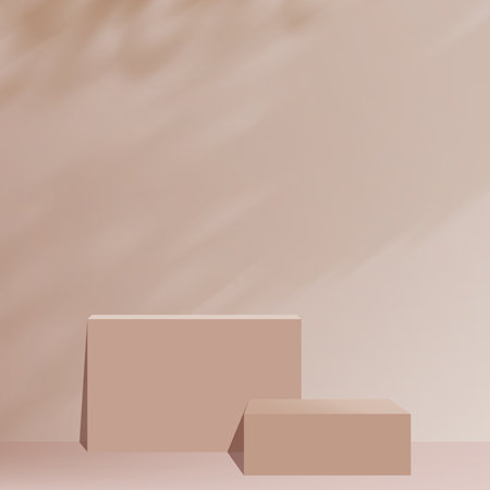 3d Beige Studio background podium display with shadow leaves on cement wall room with concrete floor,Concept for Cosmetic product presentation,Sale,Online shop in Autumn,Fall Seasonのイラスト素材