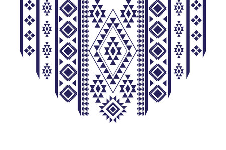 Beautiful bohemian neckline embroidery.geometric ethnic oriental pattern traditional.blue and white tone.Aztec style,abstract,vector,illustration.design for texture,fabric,fashionのイラスト素材